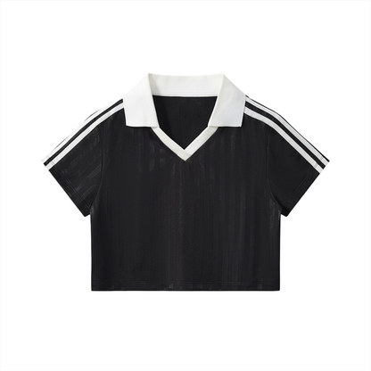 Contrast Collar Striped Cropped Jersey