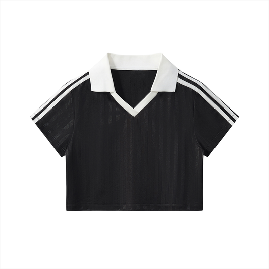 Contrast Collar Striped Cropped Jersey