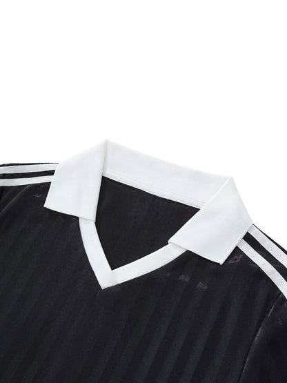 Contrast Collar Striped Cropped Jersey