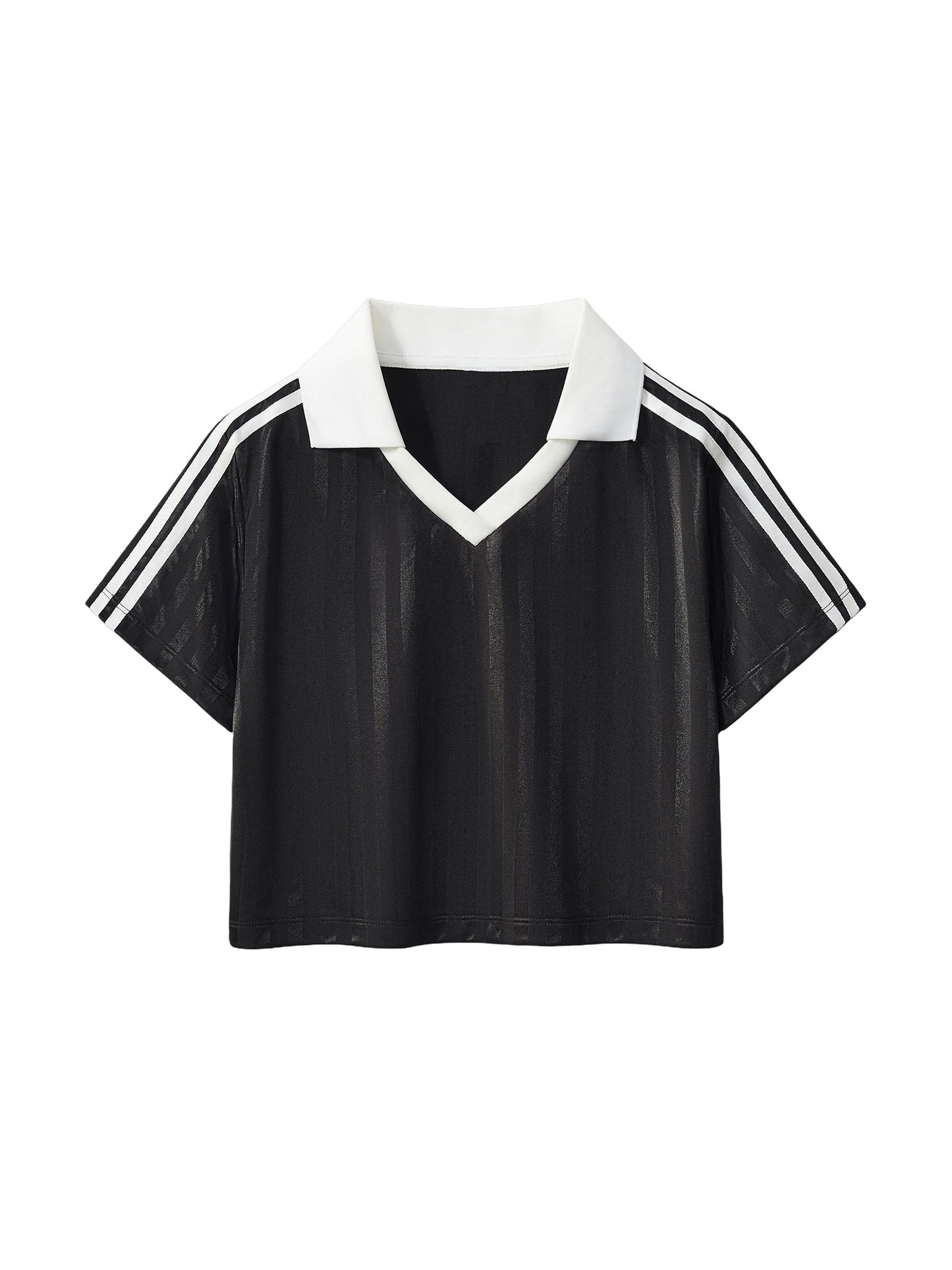 Contrast Collar Striped Cropped Jersey