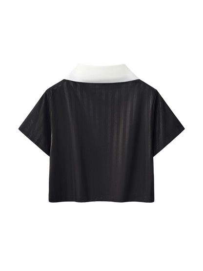 Contrast Collar Striped Cropped Jersey